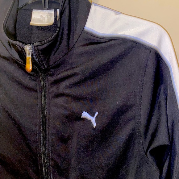 Puma track jacket, black with white stripes & light blue piping, L in EUC. - Picture 3 of 6